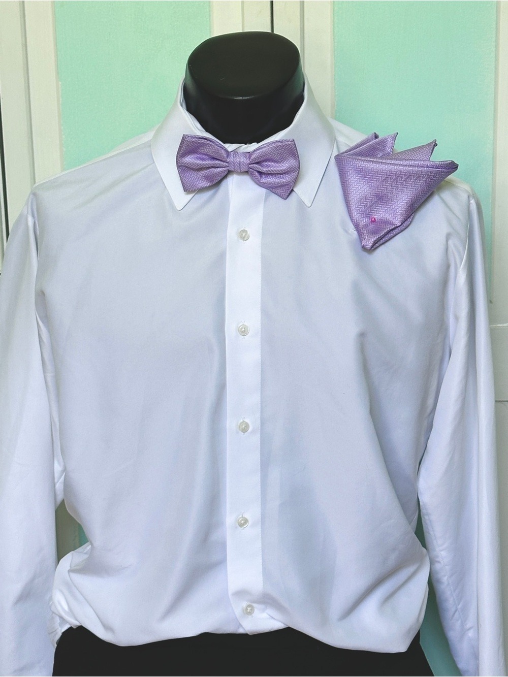 Lavender Light Purple Lilac Bow tie Wedding Prom Tux Herringbone Pocket Square